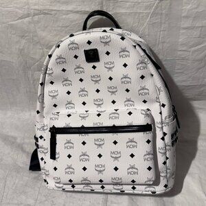 MCM Stark Backpack Visetos White Leather Studded
